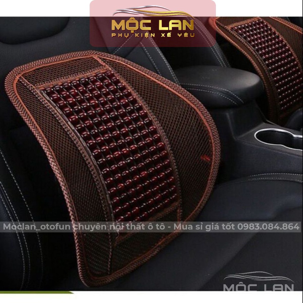 Tựa lưng lưới đan hạt gỗ cho ghế ô tô và văn phòng có tác dụng massage lưng chống ê mỏi kéo dài - làm việc thoải mái