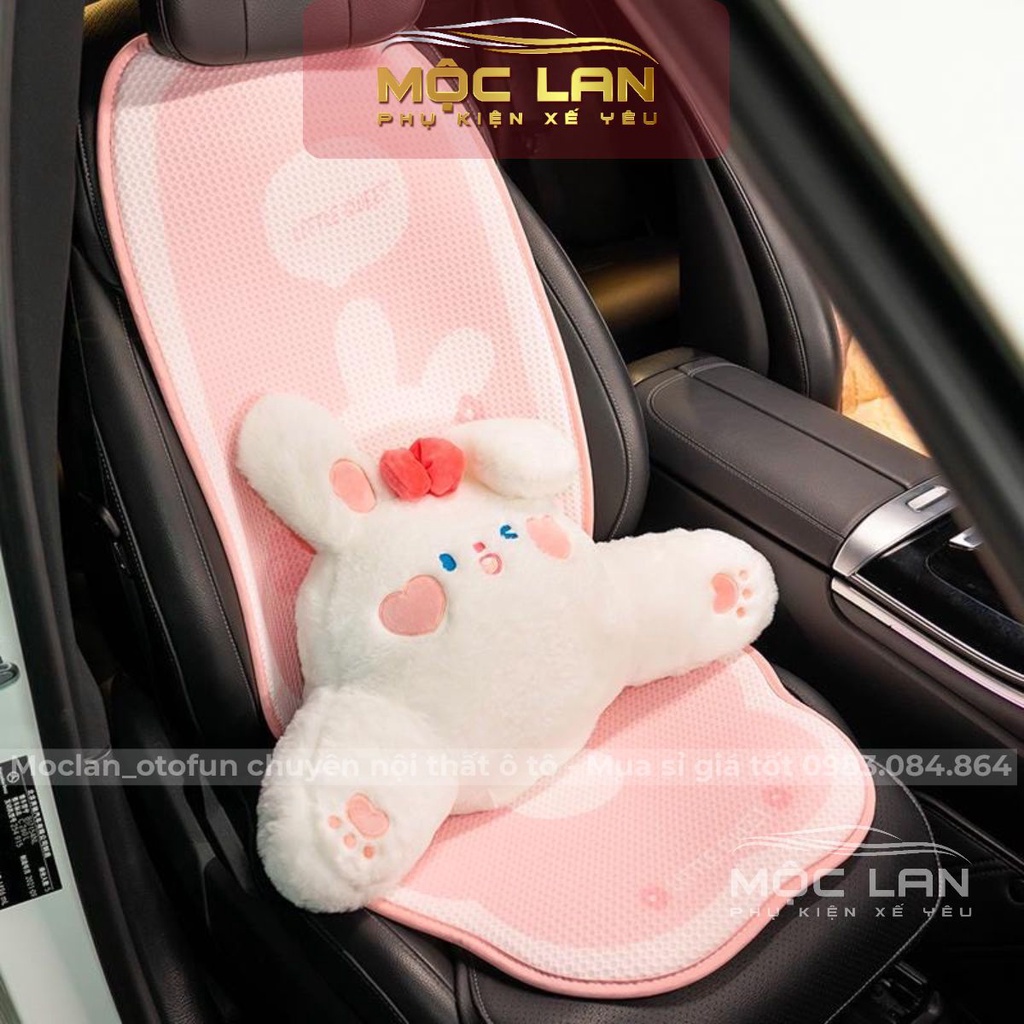 Bộ lót ghế tản nhiệt hoạt hình thỏ hồng dễ thương - Bộ gối tựa cao cấp cho mùa thu đông 2024