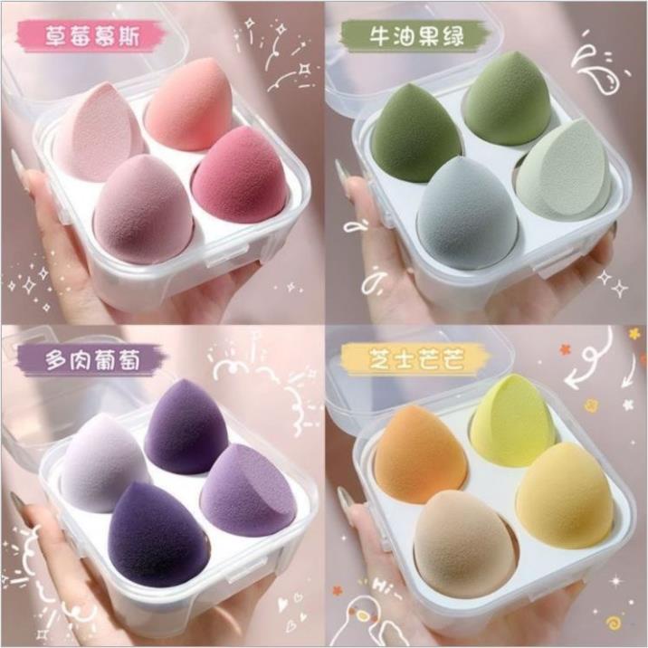 Hộp 4 Bông Mút Trang Điểm, Mút Tán Kem Nền Tông Màu Pastel Xinh Xắn Trang Điểm Chuyên NGhiệp A5 - Saikou Beauty
