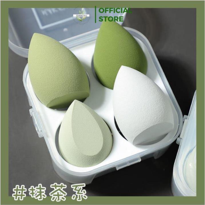 Hộp 4 Bông Mút Trang Điểm, Mút Tán Kem Nền Tông Màu Pastel Xinh Xắn Trang Điểm Chuyên NGhiệp A5 - Saikou Beauty