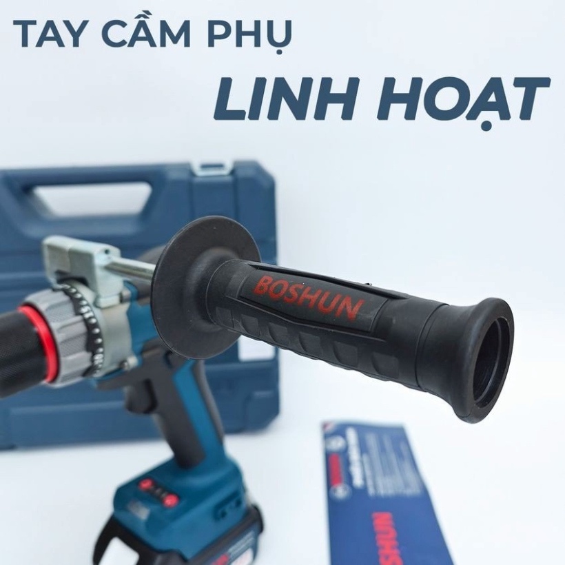 Thân máy khoan pin 3 chức năng BOSHUN BS-19913BL Không chổi than đầu kẹm 13mm có autolock ruột đồng 100%
