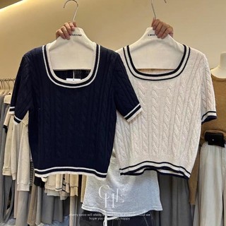 Áo len mongtoghi cổ vuông phối viền 2 màu