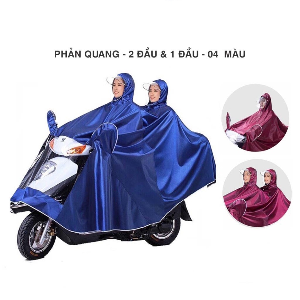 Áo mưa 2 đầu có phản quang tiện lợi - Áo mưa cánh dơi có kính che mưa 1 người và 2 người đi xe máy