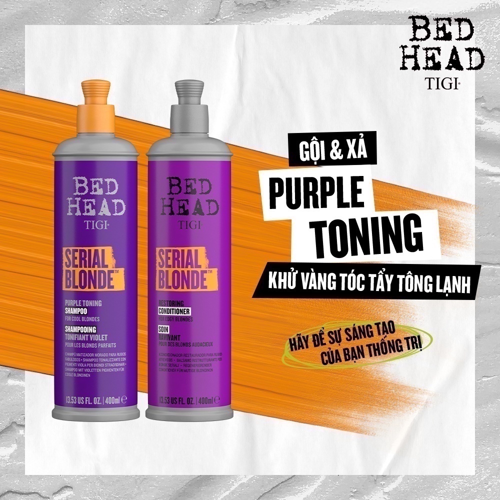 Combo Gội/Xả phục hồi tóc tẩy khử sắc tố vàng TIGI Bed Head Serial Blonde™ Purple Toning 13.53 US FL. OZ | 400ml