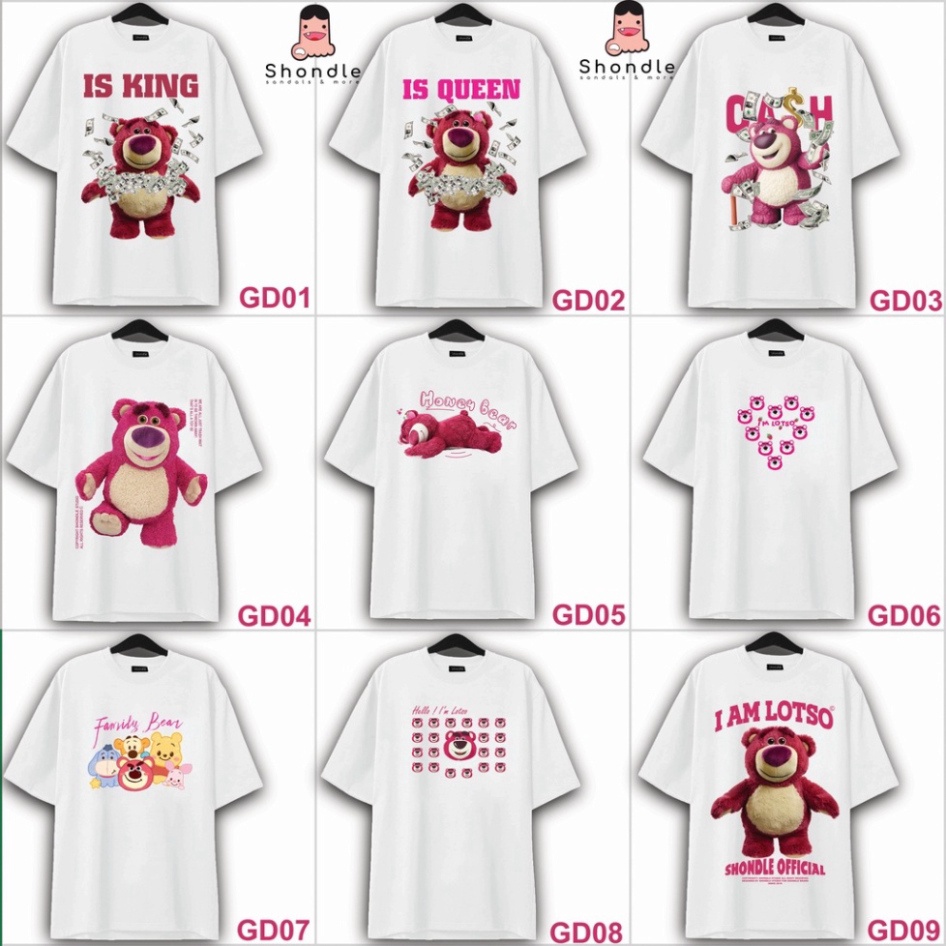 Áo Phông Gấu Dâu Lotso 24 Mẫu Chất Liệu Cotton Co Giãn 4 Chiều Hình In 5D - Áo From Dáng Unisex Nam Nữ Hottend 2