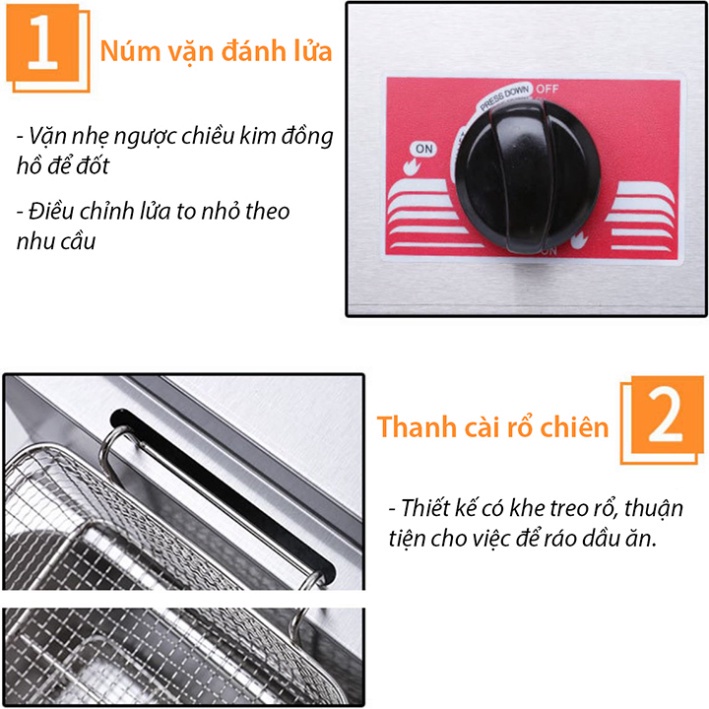Bếp chiên 12 lít dùng Gas, bếp chiên nhúng dầu đôi
