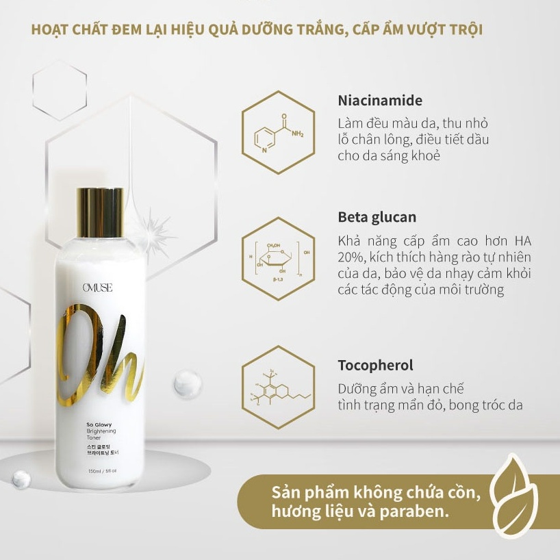 Toner cấp ẩm dưỡng trắng da OMUSE Oh So Glowy Brightening 150ml - Vamima