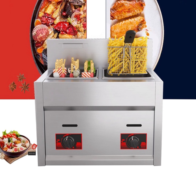 Bếp chiên nhúng dầu đôi dùng Gas dung tích 12L nhiệt 60-300 độ