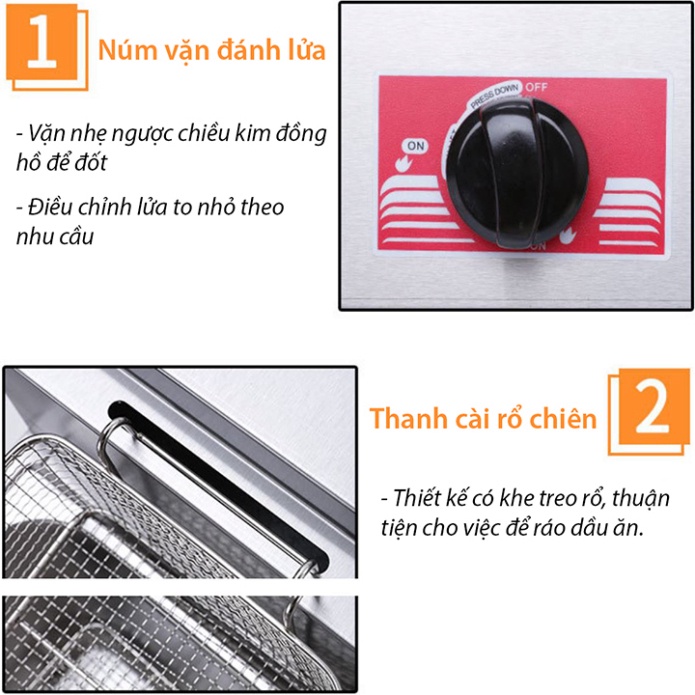 Bếp chiên nhúng dầu đôi dùng Gas dung tích 12L nhiệt 60-300 độ