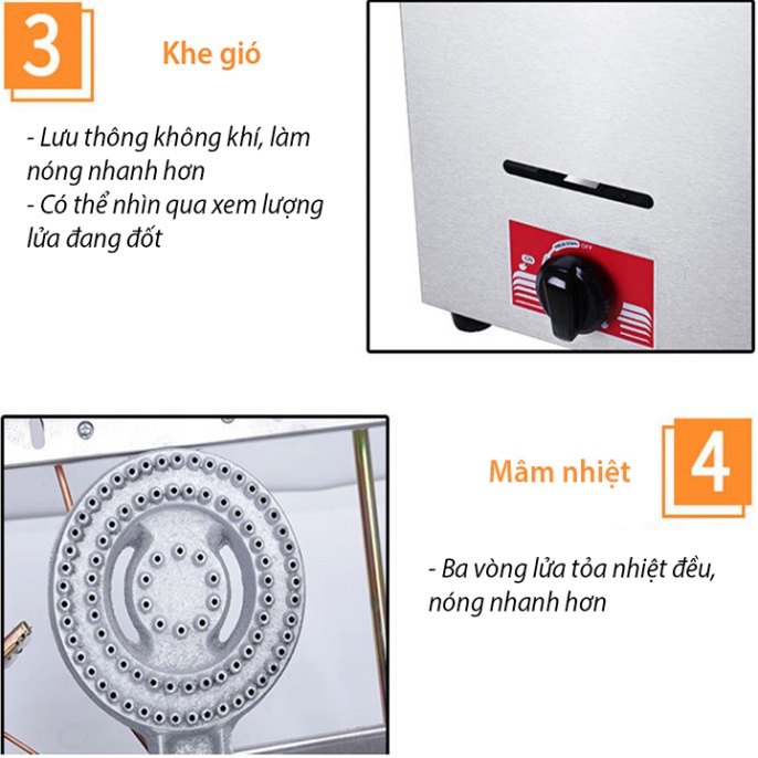 Bếp chiên nhúng dầu đôi dùng Gas dung tích 12L nhiệt 60-300 độ