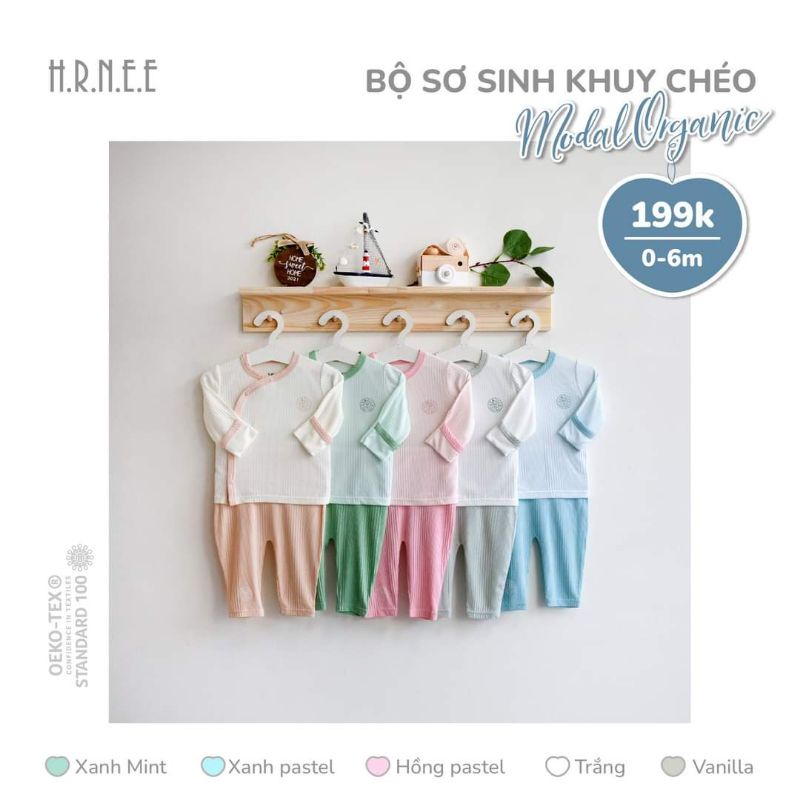 < Xả kho, inb size + mẫu> Bộ dài tay sơ sinh cài chéo HRNEE