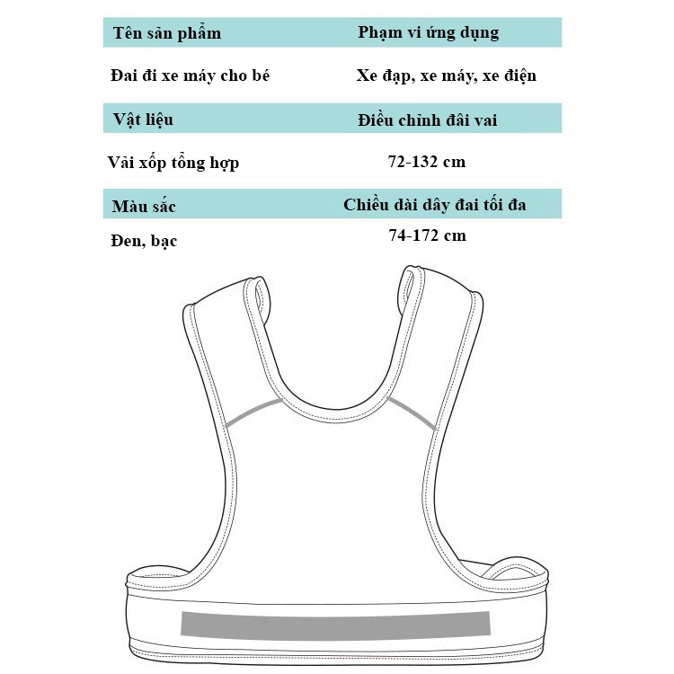 Đai đi xe máy cho bé 1-10 tuổi dodoto, đeo vai, thắt lưng, đai giữ bé ngồi xe máy