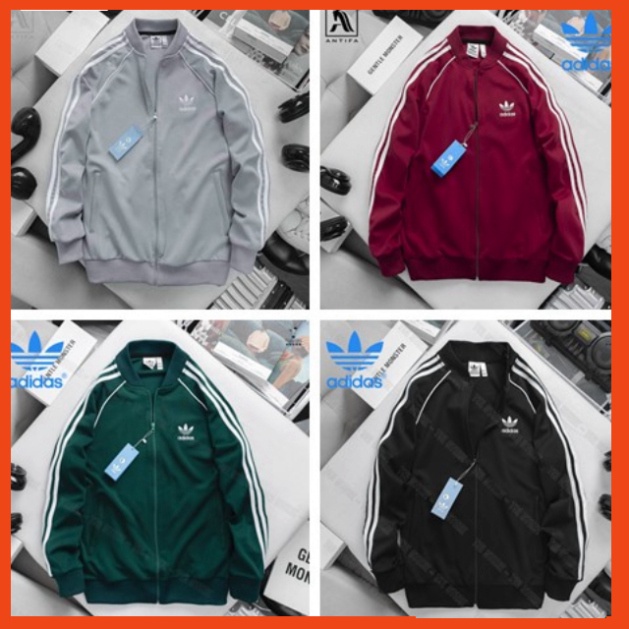 Áo Khoác Bomber Adidas 2 Lớp Thể Thao Nam Nữ Vải Thun Nỉ  Dày Co Giãn  Áo Khoác 3 Sọc kẻ Trắng 99