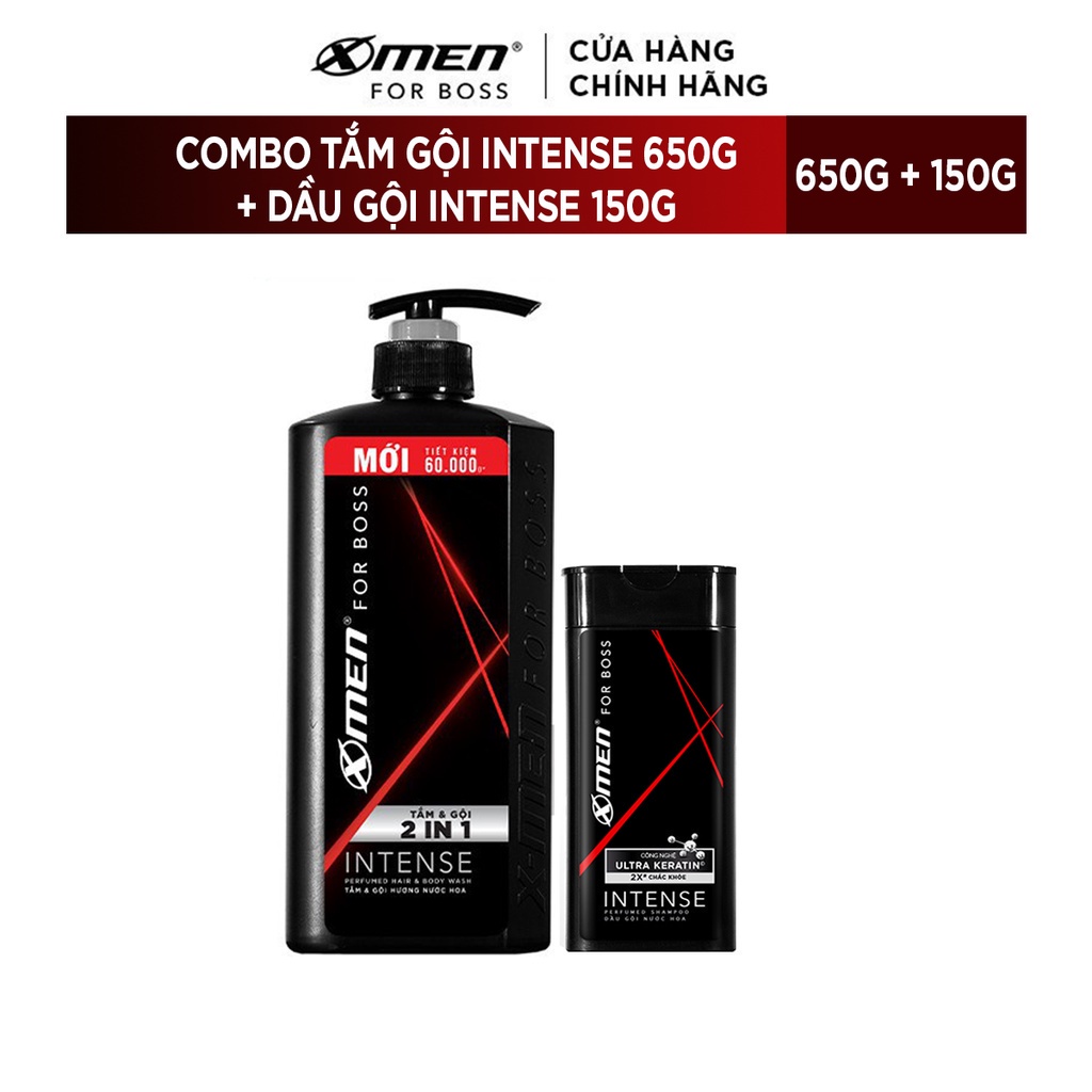 [HÀNG TẶNG] Combo Tắm gội Xmen For Boss Intense 650g + Dầu gội Xmen For Boss Intense 150g