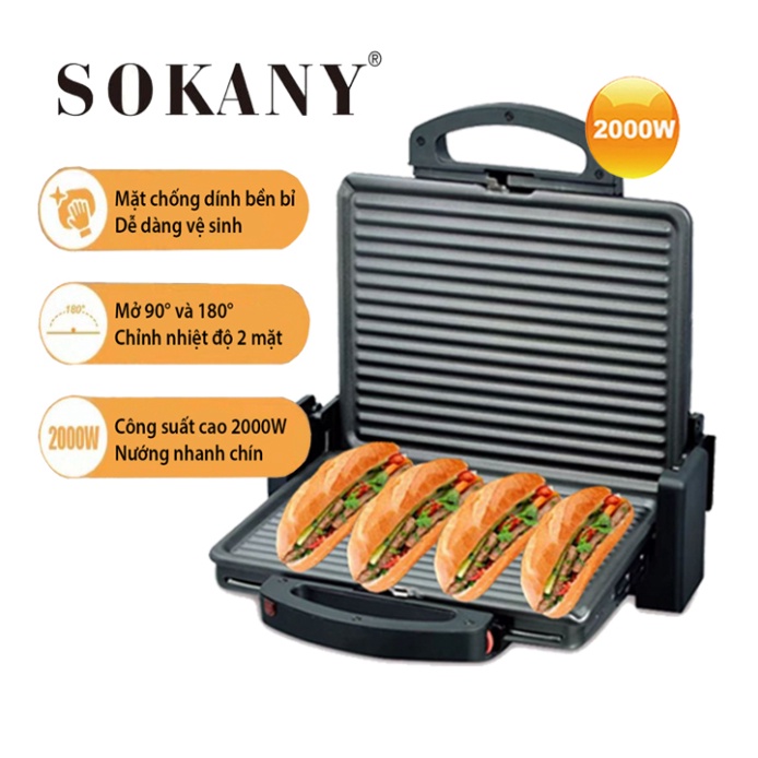 Máy Kẹp Nóng Bánh Mì, Ép Bánh Mì SOKANY SK-855 2000W