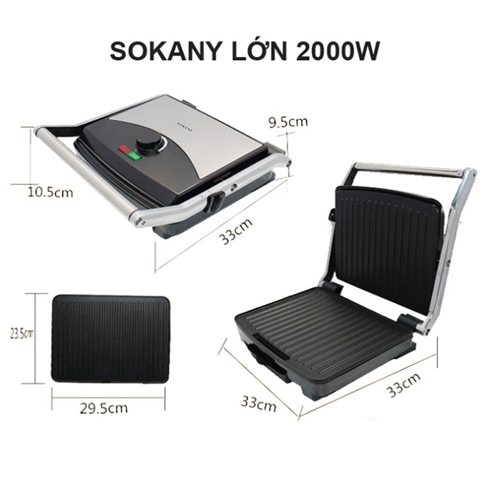 Máy Kẹp Nóng Bánh Mì, Ép Bánh Mì SOKANY SK-855 2000W