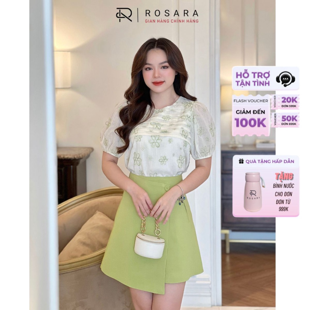 Chân Váy Xanh Dáng Chữ A Vạt Chéo Thời Trang Nữ Rosara CV30