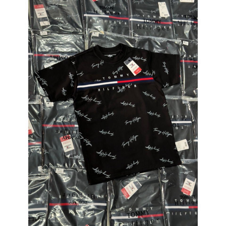 Áo Thun Tommy Hilfiger Logo in Chữ Kí Unisex Cotton Cao Cấp, Áo Thun Nam Nữ Tay Lỡ