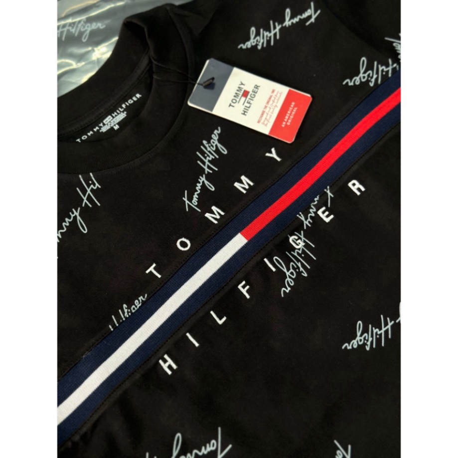 Áo Thun Tommy Hilfiger Logo in Chữ Kí Unisex Cotton Cao Cấp, Áo Thun Nam Nữ Tay Lỡ