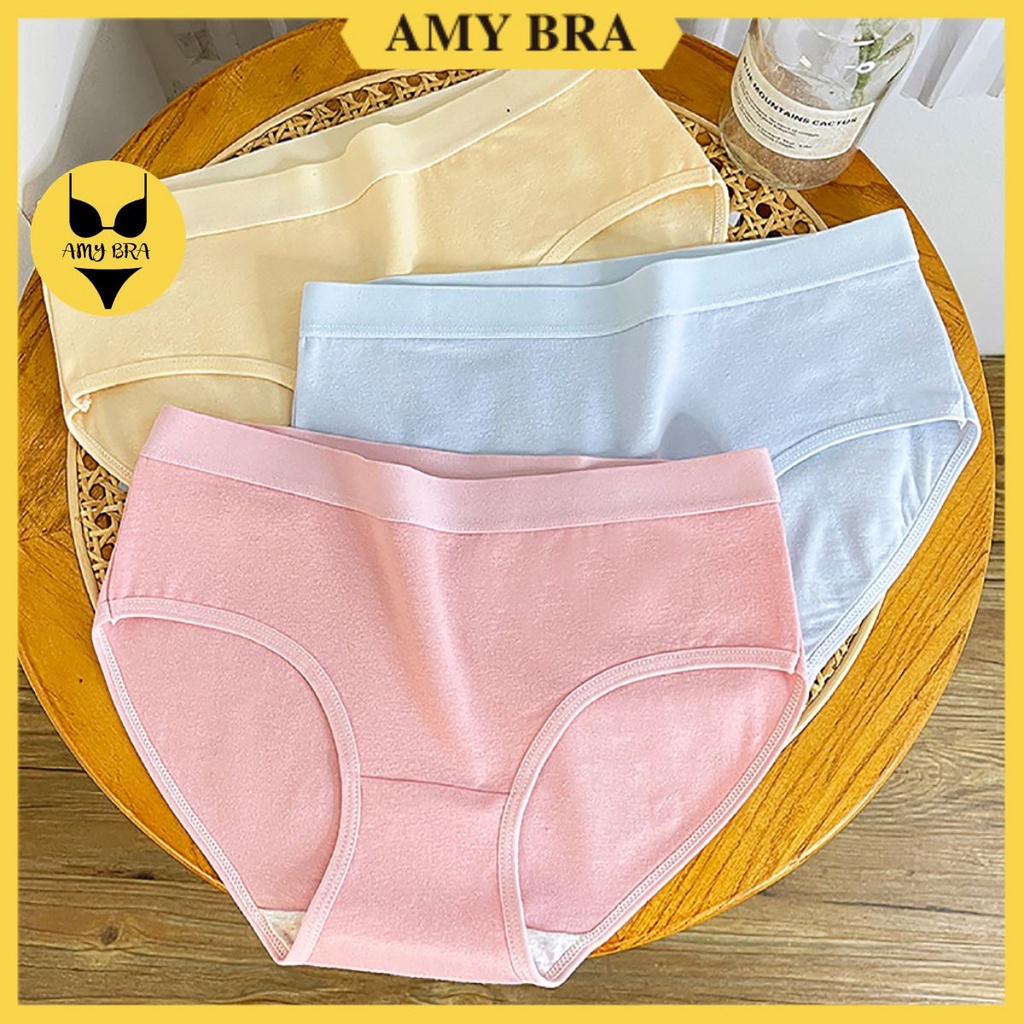 Quần Lót Nữ Cotton Đáy May Kháng Khuẩn - Quần Chip Nữ Cạp Vừa Lưng Thun Co Giãn AMYBRA L2020