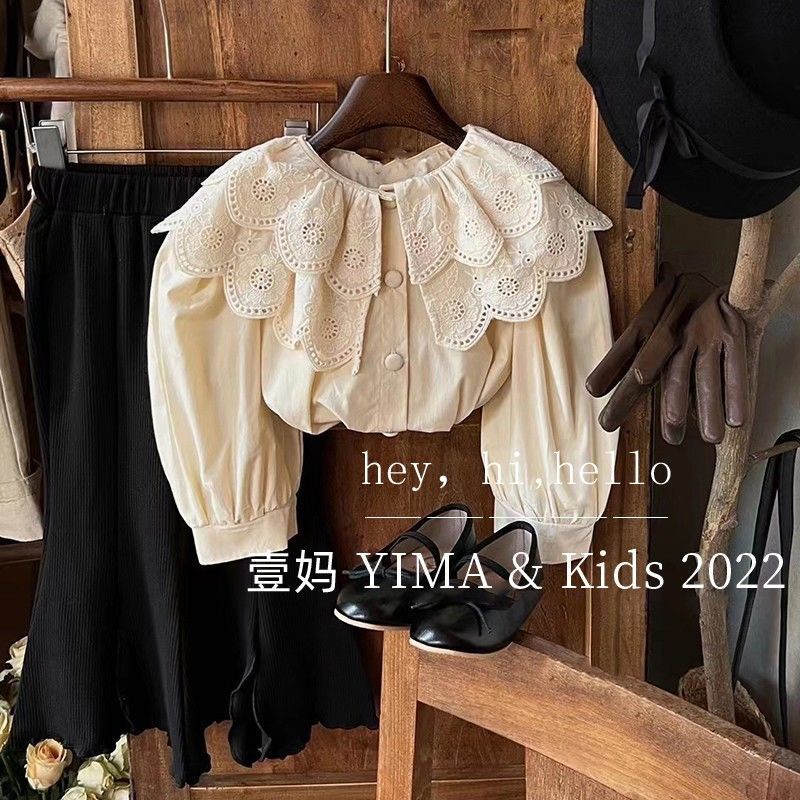 Áo Sơ Mi Ren Màu Trơn Phong Cách Hàn Quốc Thời Trang Mùa Thu 2023 Dành Cho Bé Gái