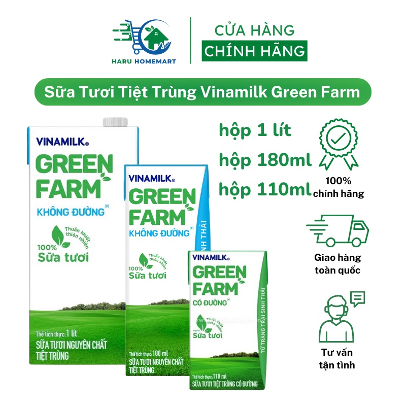 Lốc 4 hộp Sữa Tươi Tiệt Trùng Vinamilk Green Farm 110ml/180ml