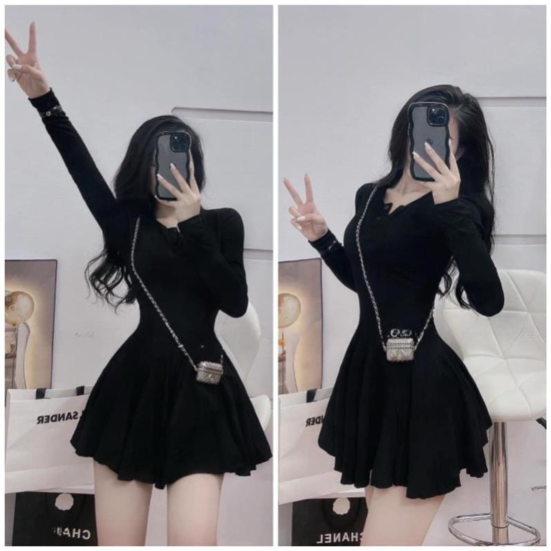 Đầm Xoè Dài Tay Hot Girl Chất Đẹp Tôn Dáng ❤ Váy Xoè Len Tăm Dễ Thương