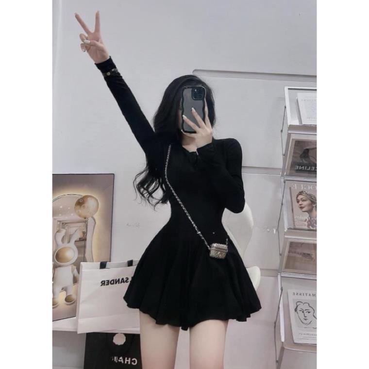 Đầm Xoè Dài Tay Hot Girl Chất Đẹp Tôn Dáng ❤ Váy Xoè Len Tăm Dễ Thương