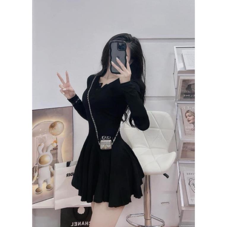 Đầm Xoè Dài Tay Hot Girl Chất Đẹp Tôn Dáng ❤ Váy Xoè Len Tăm Dễ Thương