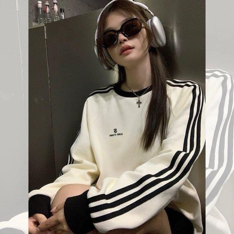 Áo Sweater Sọc Dài Tay Thêu Logo S Siêu Cute 😍 Áo Dài Tay Dáng Rộng Unisex