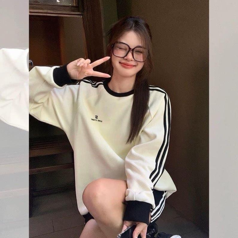 Áo Sweater Sọc Dài Tay Thêu Logo S Siêu Cute 😍 Áo Dài Tay Dáng Rộng Unisex