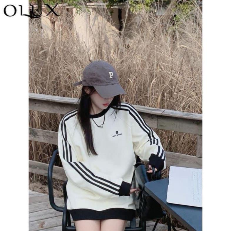 Áo Sweater Sọc Dài Tay Thêu Logo S Siêu Cute 😍 Áo Dài Tay Dáng Rộng Unisex