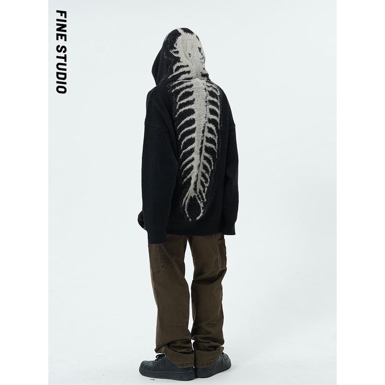 Fine studio Áo sweater Có Mũ Trùm Dáng Rộng Phong Cách Đường Phố Mỹ Thời Trang Thu Đông Dành Cho Nam Nữ