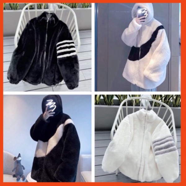 Áo Khoác Lông 2 Lớp  Bản Chuẩn Có Mũ Dày Dặn Phối Kẻ Sọc Phong Cách Trẻ Trung Năng Động Áo Khoác Lông nam nữ 2023