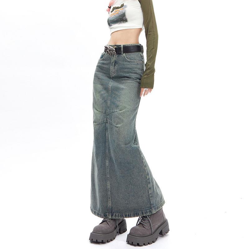 Chân Váy denim Lưng Cao Phong Cách retro Mỹ Thời Trang Mùa Thu Mới Cho Nữ