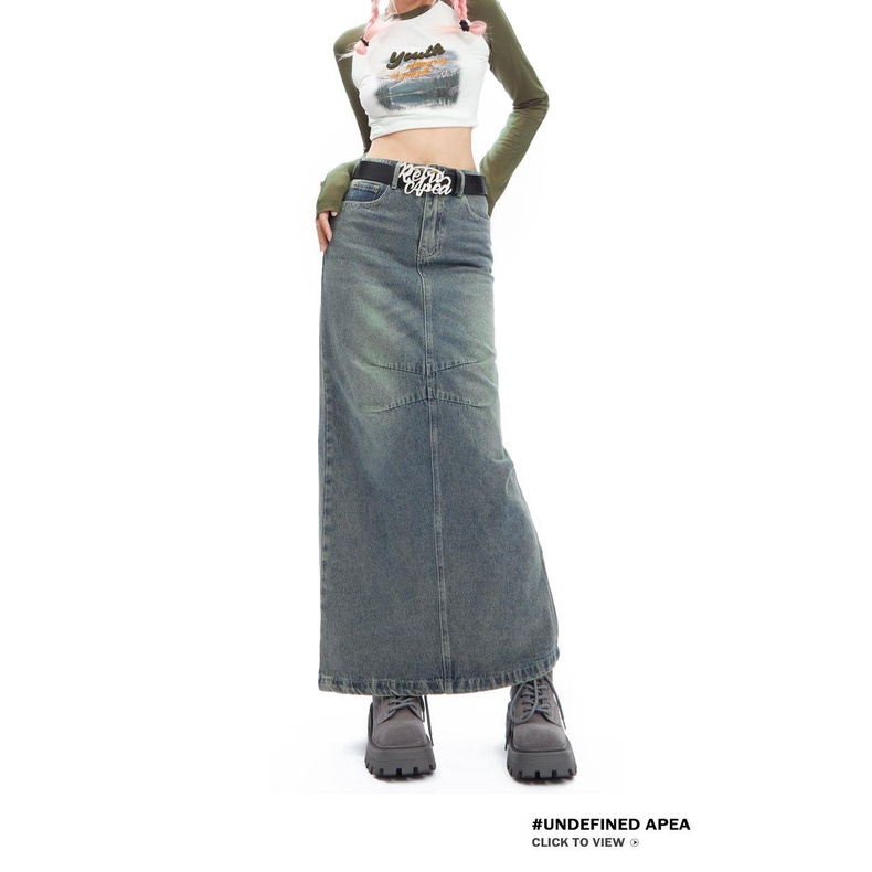 Chân Váy denim Lưng Cao Phong Cách retro Mỹ Thời Trang Mùa Thu Mới Cho Nữ