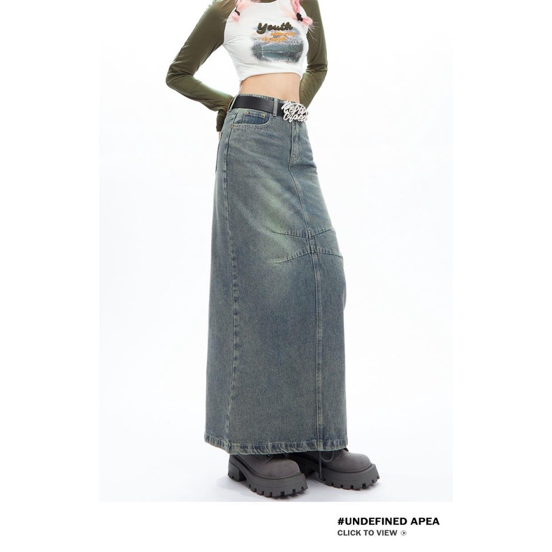 Chân Váy denim Lưng Cao Phong Cách retro Mỹ Thời Trang Mùa Thu Mới Cho Nữ
