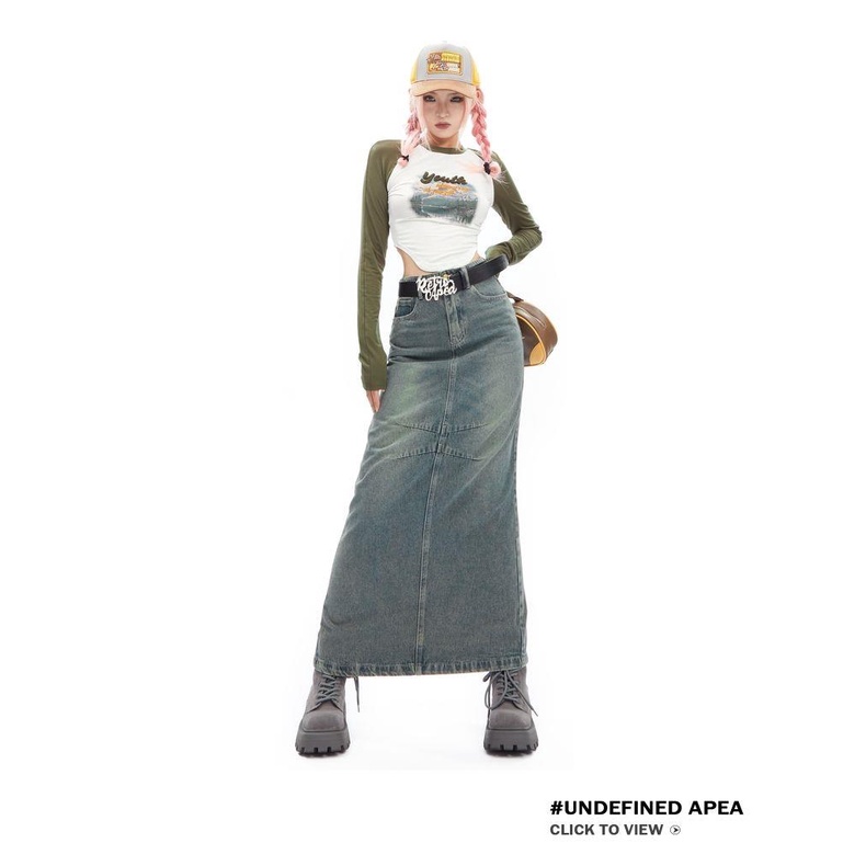 Chân Váy denim Lưng Cao Phong Cách retro Mỹ Thời Trang Mùa Thu Mới Cho Nữ