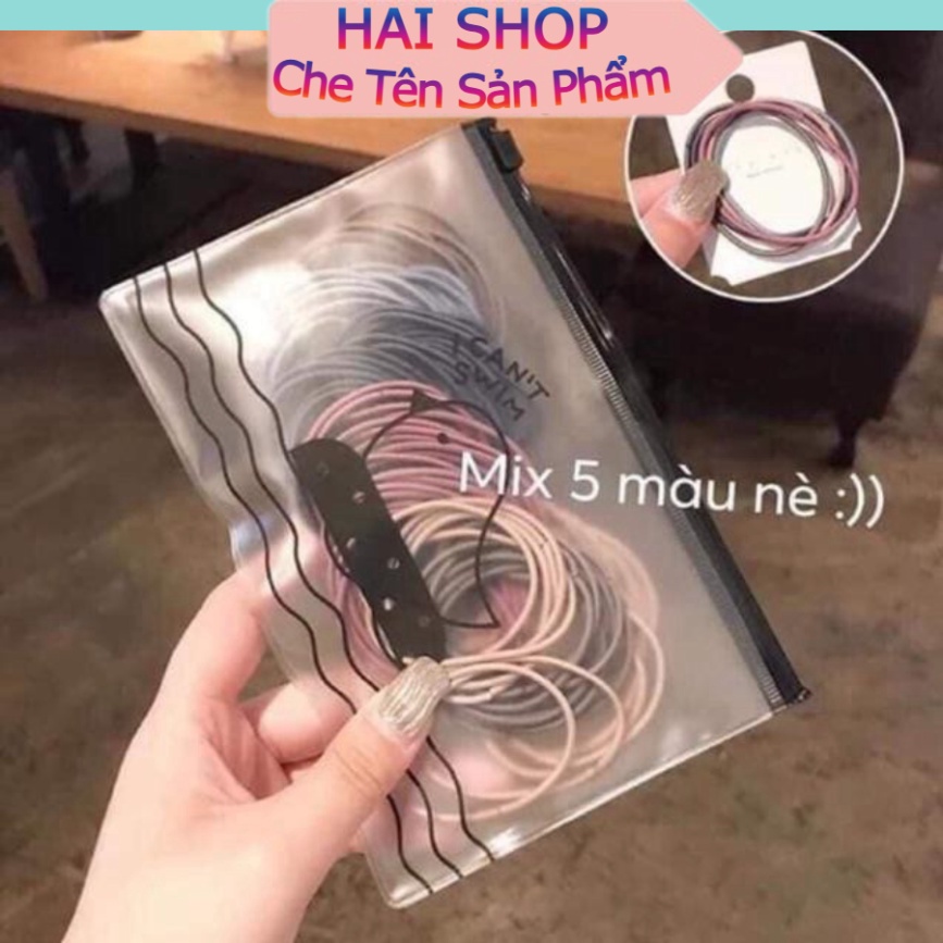 Sét 100 Chun Cột Buộc Tóc Túi Zip HAISHOP