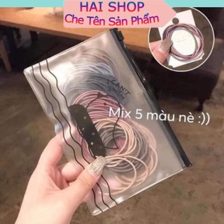 Sét 100 chun cột buộc tóc túi zip haishop