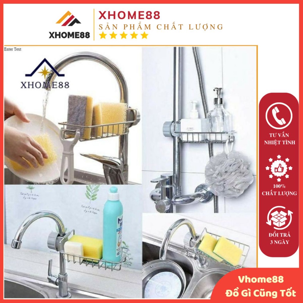 Khay inox gắn vòi rửa bát, giá treo đồ rửa chén tiện lợi - Vhome88