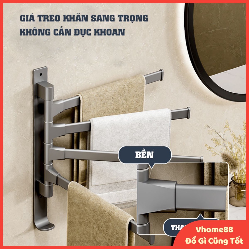 Giá treo khăn tắm, treo đồ tiện lợi sang trọng không đục lỗ - Vhome88