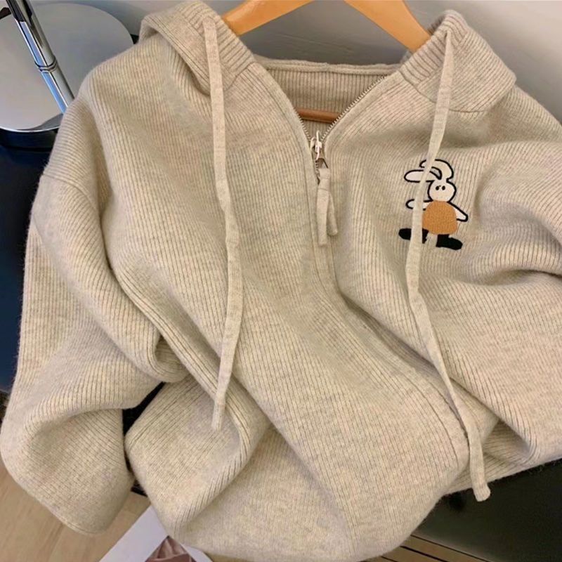 Áo Khoác cardigan Có Khóa Kéo Thêu Hình Thỏ Mới Cho Nữ