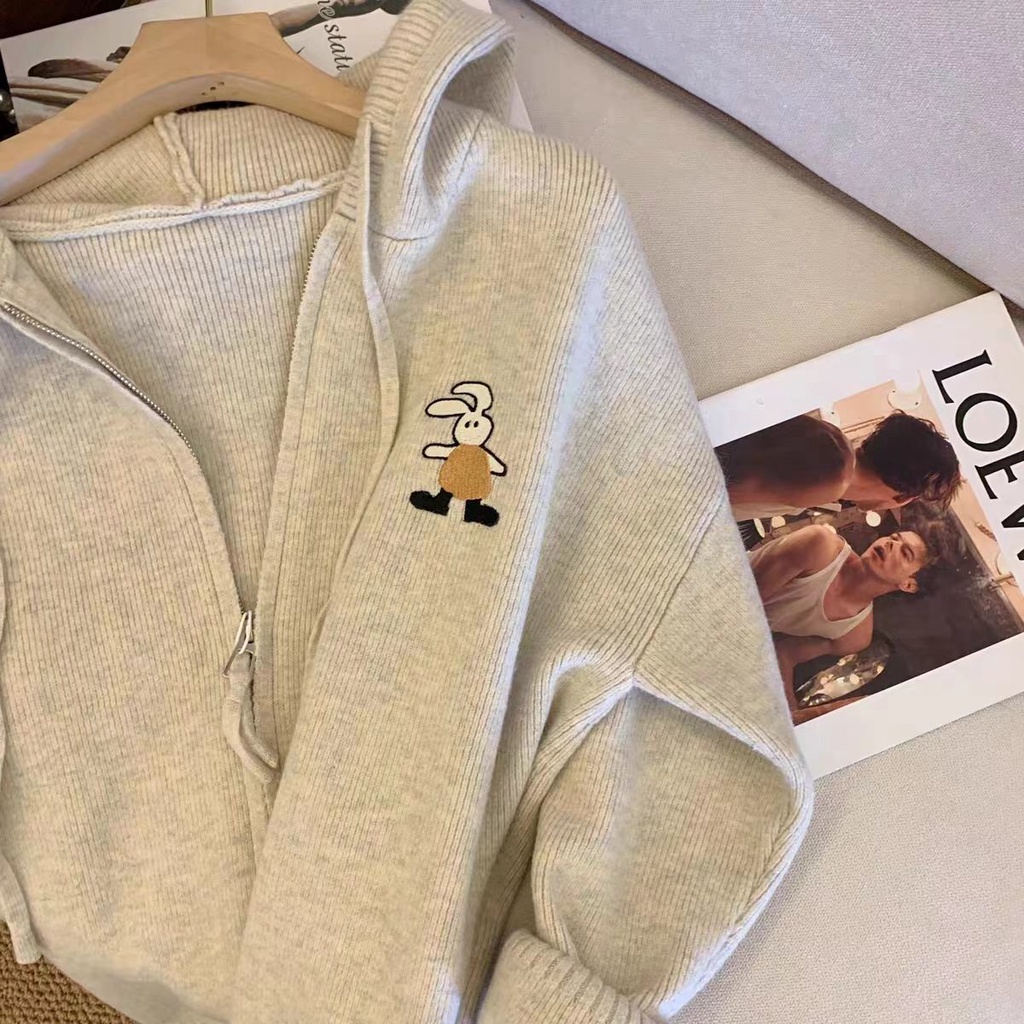 Áo Khoác cardigan Có Khóa Kéo Thêu Hình Thỏ Mới Cho Nữ