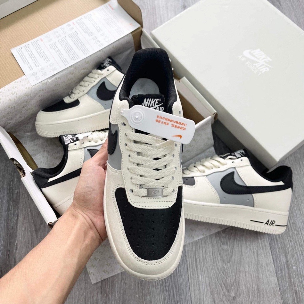 Giày_Nike Air Force 1 Mũi Đen, Giày AF1 Cream And Black Đế Air Bản Chuẩn S.C, Đủ Size Nam Nữ Full Box Bill