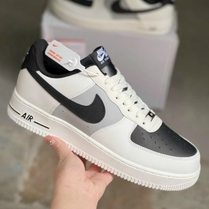 Giày_Nike Air Force 1 Mũi Đen, Giày AF1 Cream And Black Đế Air Bản Chuẩn S.C, Đủ Size Nam Nữ Full Box Bill