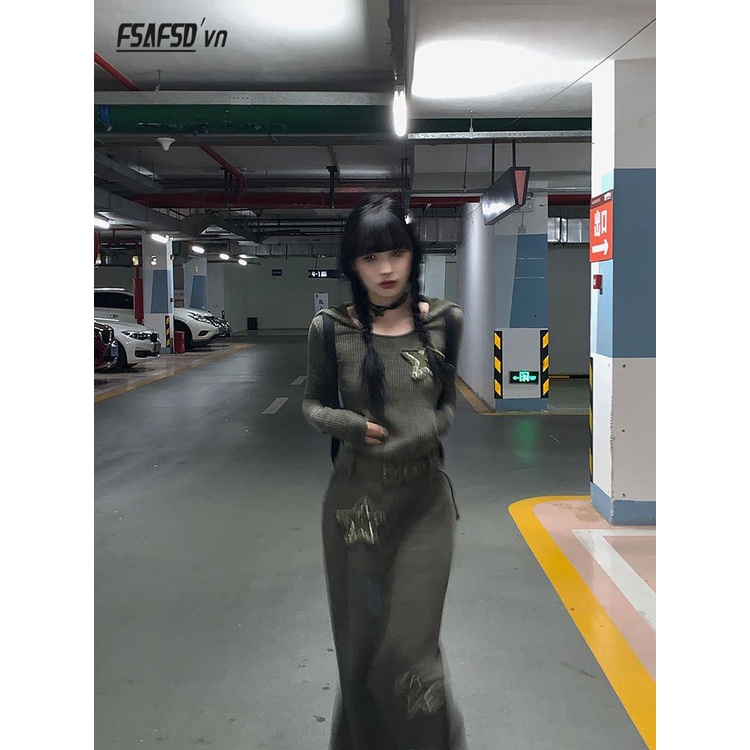 Đầm Dệt Kim Có Mũ Trùm Dáng Dài Phong Cách retro Mỹ Thời Trang Mùa Thu Dành Cho Nữ