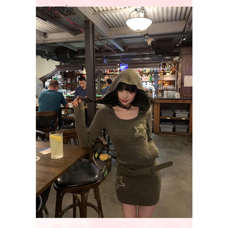 Đầm Dệt Kim Có Mũ Trùm Dáng Dài Phong Cách retro Mỹ Thời Trang Mùa Thu Dành Cho Nữ