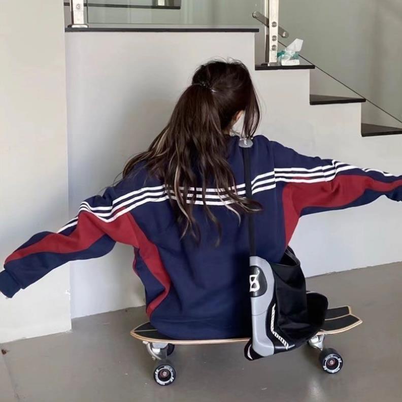 Áo Sweater BLEC Dài Tay Lót Nhung Mịn 3 Sọc Phong Cách Hàn Quốc 2023