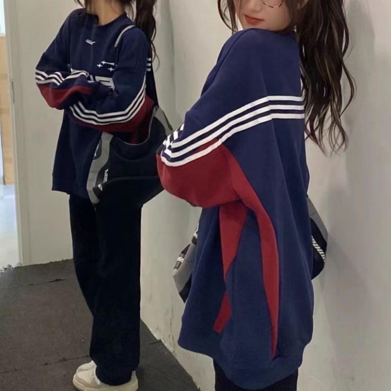 Áo Sweater BLEC Dài Tay Lót Nhung Mịn 3 Sọc Phong Cách Hàn Quốc 2023